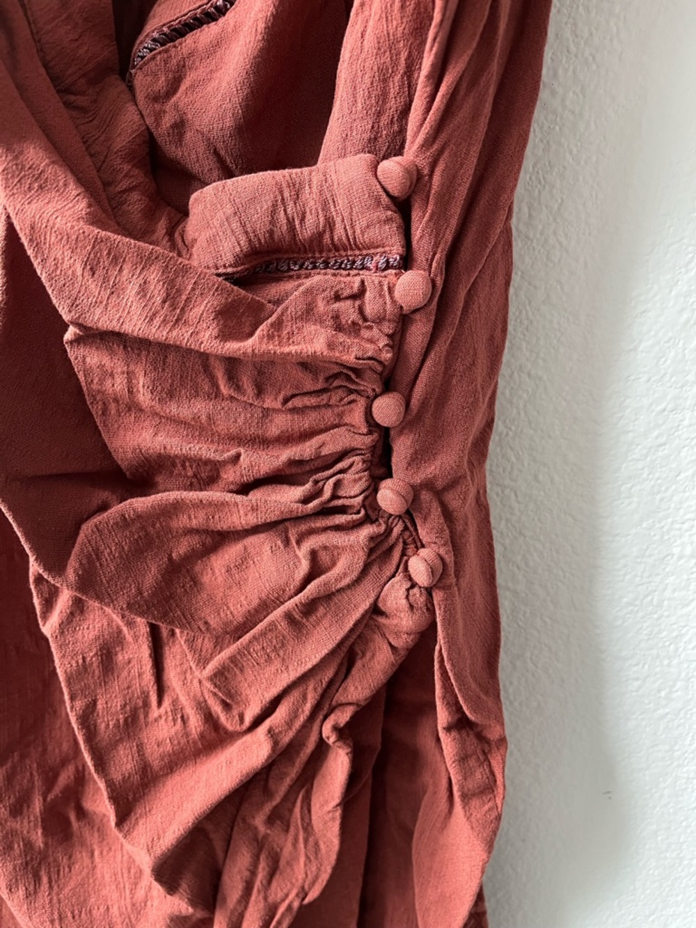 Dylan Mini Slip Dress- Ruched Wrap Mini Dress in Rust/warm brown/baked red - Picture 3 of 10